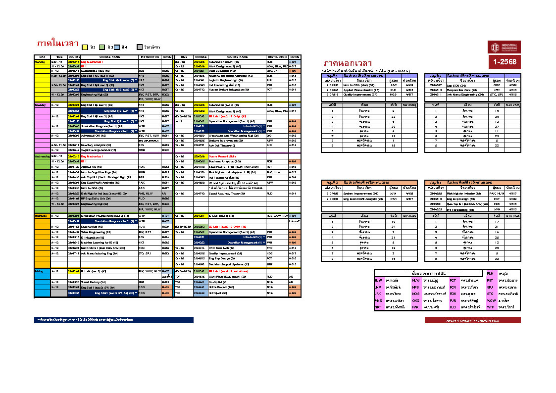 Announcement of teaching schedule, first semester, academic year 2025